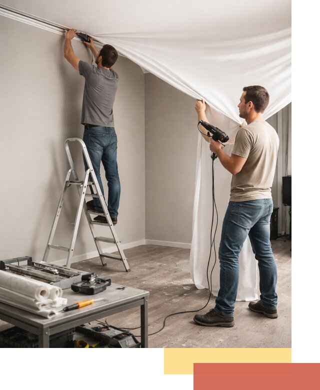 Монтаж натяжного потолка в студии в Чехове