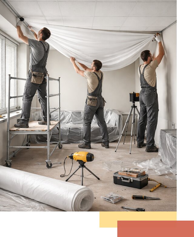 Монтаж натяжного потолка в офисе в Чехове