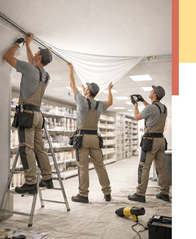 Монтаж натяжного потолка в магазине в Чехове от 4575 руб. быстро и недорого | ОТДЕЛОЧНИК-Чхв