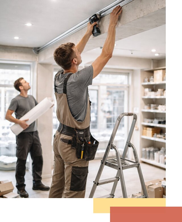 Монтаж натяжных потолков в магазине в Чехове