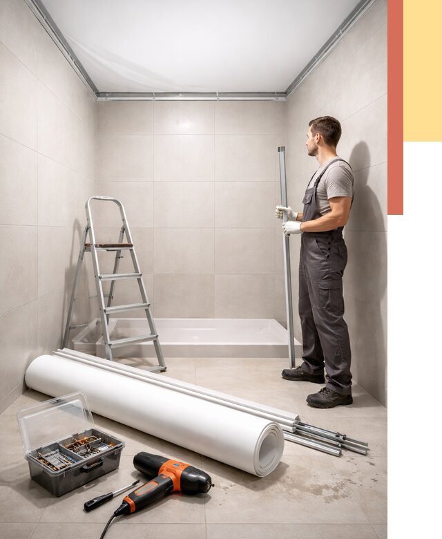 Монтаж натяжного потолка в санузле в Чехове от 1881 руб. — ОТДЕЛОЧНИК-Чхв