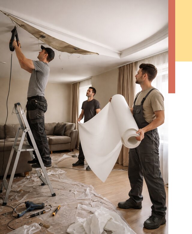 Замена полотна натяжного потолка в Чехове от 9659 руб. быстро и недорого | ОТДЕЛОЧНИК-Чхв