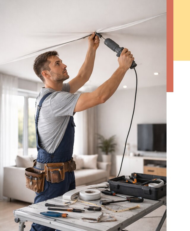 Ремонт натяжных потолков в Чехове от 9659 руб. под ключ — ОТДЕЛОЧНИК-Чхв