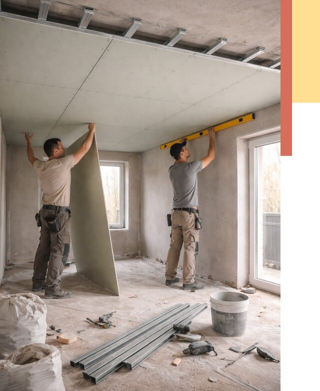 Одноуровневый потолок из гипсокартона в Чехове от 763 руб. — монтаж под ключ | ОТДЕЛОЧНИК-Чхв