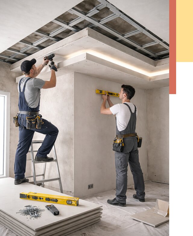 Двухуровневый потолок из гипсокартона в Чехове от 1474 руб. под ключ | ОТДЕЛОЧНИК-Чхв