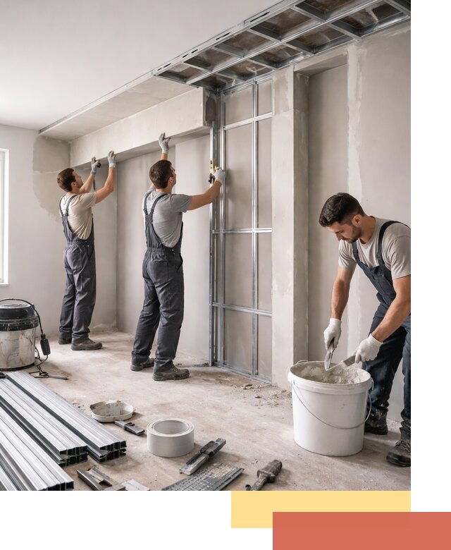 Монтаж потолка из гипсокартона с нишей в Чехове