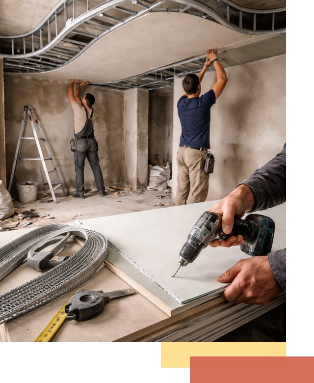 Криволинейный потолок из гипсокартона в Чехове — монтаж и отделка