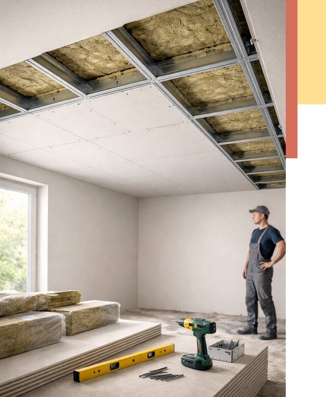 Звукоизоляция потолка ГКЛ в Чехове от 966 руб. — монтаж под ключ | ОТДЕЛОЧНИК-Чхв