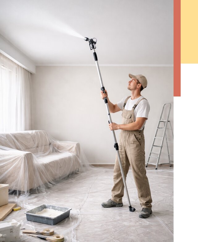 Покраска потолка краскопультом в Чехове от 4575 руб. быстро и недорого | ОТДЕЛОЧНИК-Чхв