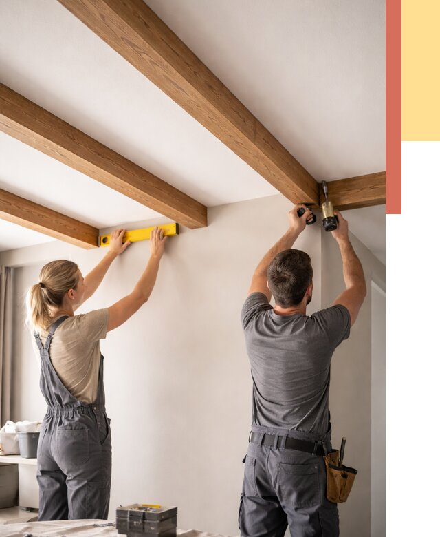 Монтаж декоративных балок на потолок в Чехове от 4270 руб. — ОТДЕЛОЧНИК-Чхв